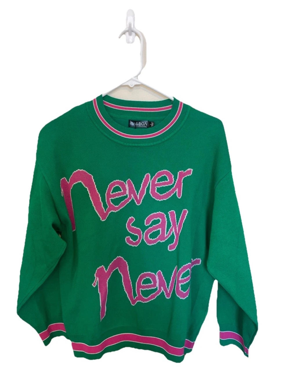 Balboa  Fashion Kelly Green "Never Say Never" Sweater Pink  NWT Allasia Large